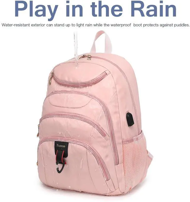 Alt view image 5 of 5 - Boavan Laptop Backpack for women, 15.6 inch Laptop Bag with USB Port, Waterproof Travel Work Backpack Purse, Anti-Theft Teacher Nurse Doctor Casual Bookbags Office Business backpack,Pink