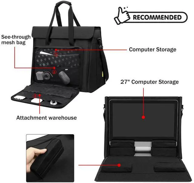 Alt view image 4 of 5 - btselss Carrying Case for iMac 21.5"/24" Desktop Computer Nylon, Travel Storage Bag for All in One Computer 21.5/24 Inch and Other Accessories, Black