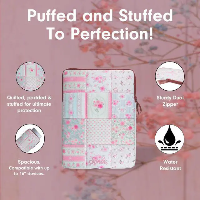 Alt view image 3 of 5 - Sonix | Puffy Laptop Sleeve | 15-16 Inch, Quilted Pillow Puffer Laptop Carrying Case, Computer Sleeve | Patchwork Cottage
