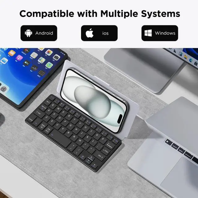Alt view image 4 of 5 - CACOE Mobilephone Mini Bluetooth Keyboard, Ultra-Thin, Portable and Foldable, Dual-Channel, Suitable for Smartphones and iOS/Android/Windows Systems, Grey