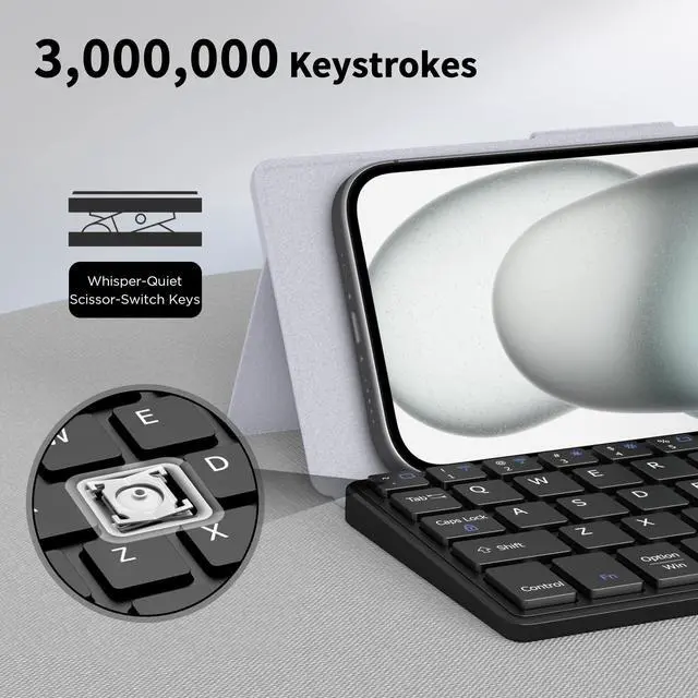 Alt view image 5 of 5 - CACOE Mobilephone Mini Bluetooth Keyboard, Ultra-Thin, Portable and Foldable, Dual-Channel, Suitable for Smartphones and iOS/Android/Windows Systems, Grey