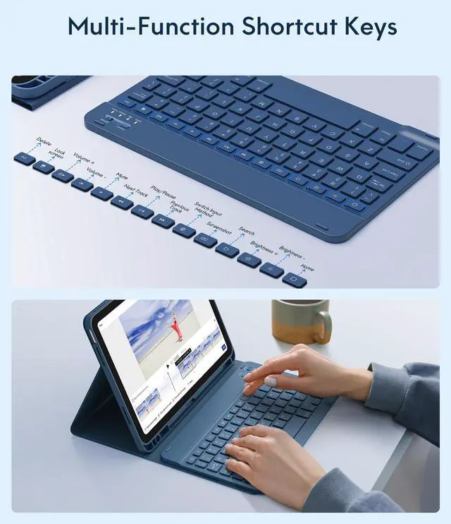 Alt view image 5 of 5 - CHESONA Keyboard Case for iPad (A16) 11th/10th Generation (2025/2022), Detachable Wireless Keyboard, Stand Folio Keyboard Cover with Pencil Holder, Thin & Light (Steel Blue)