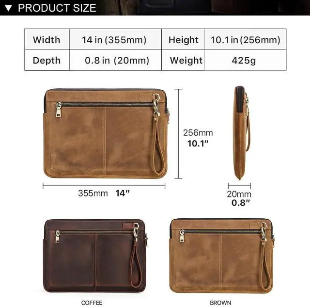 Alt view image 2 of 5 - Contacts Cowhide Leather 14.2" Slim Laptop Case 14" x 10" Briefcase Compatible with MacBook Pro 14" Large Document Bag Notary Bag