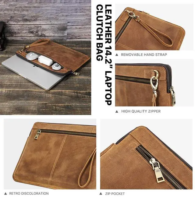 Alt view image 4 of 5 - Contacts Cowhide Leather 14.2" Slim Laptop Case 14" x 10" Briefcase Compatible with MacBook Pro 14" Large Document Bag Notary Bag