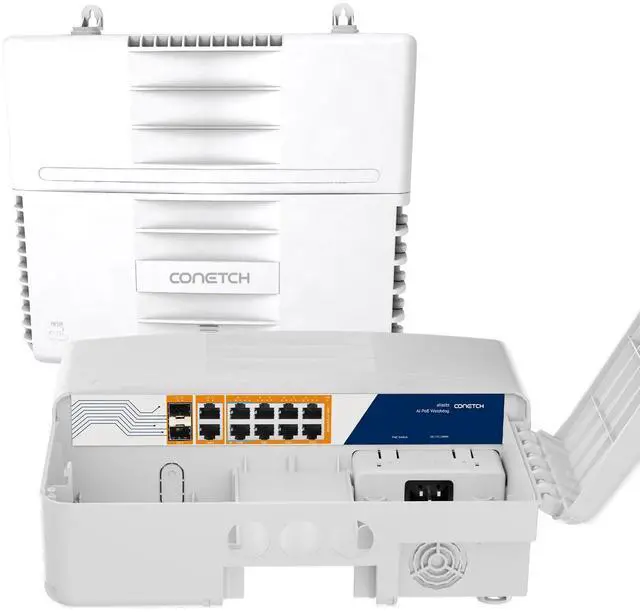 Main image of CONETCH 12 Port Gigabit Outdoor PoE Switch with 2 Uplink & 2 SFP | IP65 Waterproof | 120W Built-in Power | IEEE802.3af/at/bt | AI Watchdog | 6KV Lightning Protection | All-in-one Box | Plug & Play