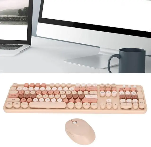 Alt view image 3 of 5 - Keyboard Mouse Sets, 104 Keys Ergonomic Keyboard Mouse Kit, Cute Desktop Game Fingerboard Mouse Kit Fit for Home Office Work Gaming(Sweet Milk Tea)