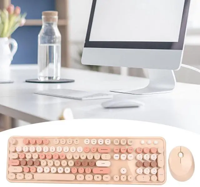 Alt view image 4 of 5 - Keyboard Mouse Sets, 104 Keys Ergonomic Keyboard Mouse Kit, Cute Desktop Game Fingerboard Mouse Kit Fit for Home Office Work Gaming(Sweet Milk Tea)