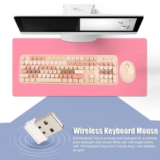 Alt view image 2 of 5 - Keyboard Mouse Sets, 104 Keys Ergonomic Keyboard Mouse Kit, Cute Desktop Game Fingerboard Mouse Kit Fit for Home Office Work Gaming(Sweet Milk Tea)