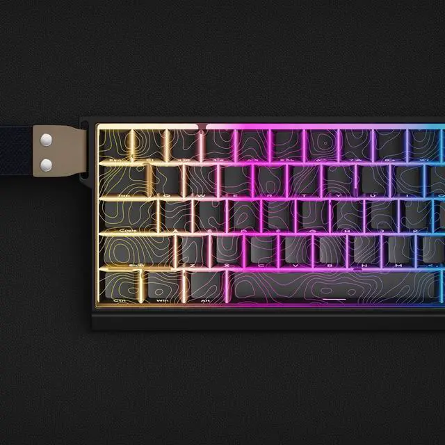 Alt view image 5 of 5 - PBT keycaps,Black Topographic keycaps 60 75 Percent,Lines Backlit,Shine Through keycaps Bundle with White Topographic Mouse pad(35.4x15.7in)