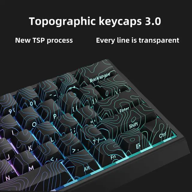 Alt view image 4 of 5 - PBT keycaps,Black Topographic keycaps 60 75 Percent,Lines Backlit,Shine Through keycaps Bundle with White Topographic Mouse pad(35.4x15.7in)