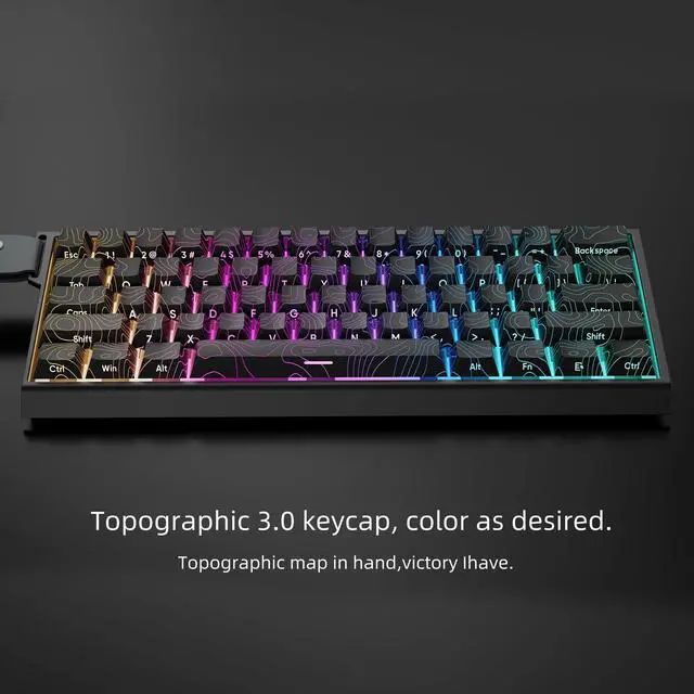 Alt view image 3 of 5 - PBT keycaps,Black Topographic keycaps 60 75 Percent,Lines Backlit,Shine Through keycaps Bundle with White Topographic Mouse pad(35.4x15.7in)