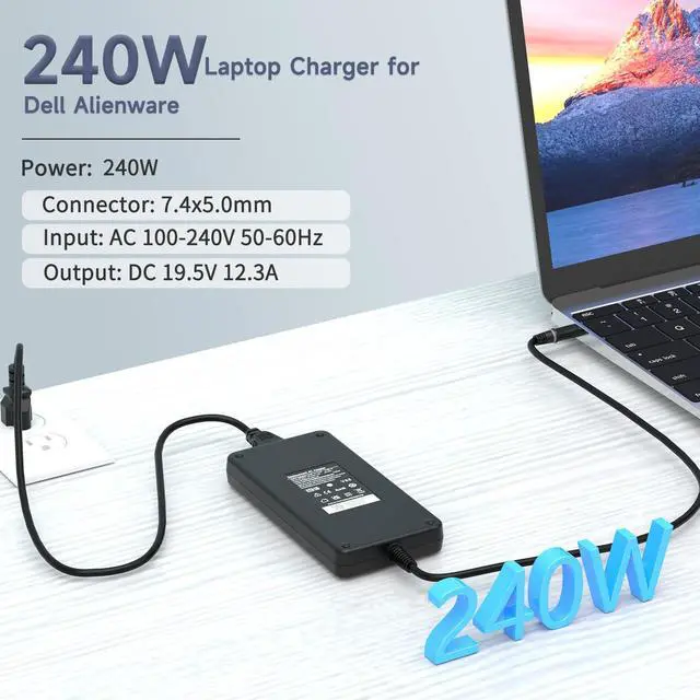 Alt view image 2 of 5 - 240W AC Laptop Charger Compatible with Dell G Series G3 G5 G7 G15 G16 3579, 5500, 5587, 5590, 7500, 7588, 7590, 7700, 7790, 5510, 5511, 5515, 5520, 5525, 5530, 5535, 7620 Power Supply Adapter Cord