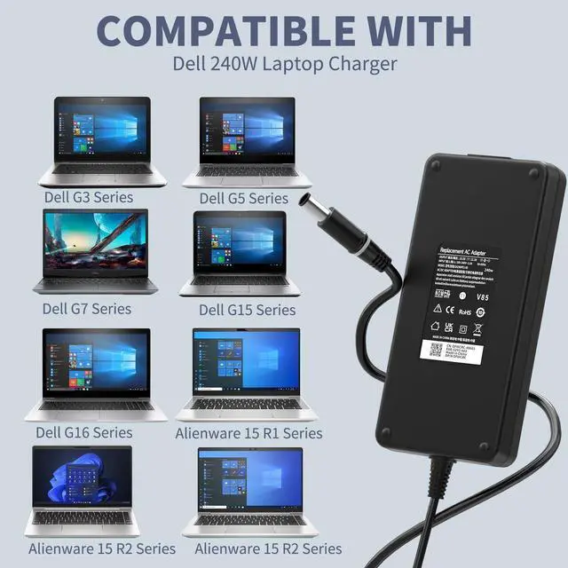 Alt view image 3 of 5 - 240W AC Laptop Charger Compatible with Dell G Series G3 G5 G7 G15 G16 3579, 5500, 5587, 5590, 7500, 7588, 7590, 7700, 7790, 5510, 5511, 5515, 5520, 5525, 5530, 5535, 7620 Power Supply Adapter Cord