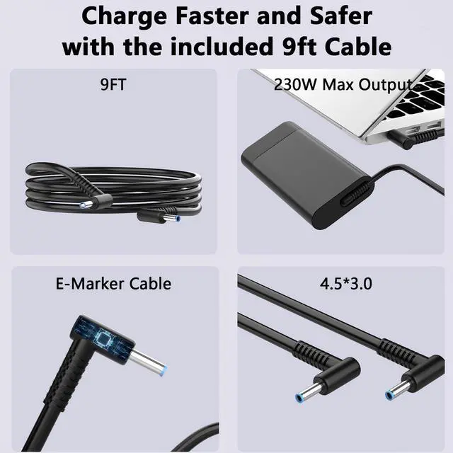 Alt view image 2 of 5 - 230W Omen Charger for HP Omen 17 16 17.3" 17-bd 16-c 16-u 16-xd Transcend Gaming Victus 15-fc0025dx 16.1 15.6 Inch ZBook Fury 16 G11 G10 G9 M41303-001 Business Power Supply Adapter 4.5 * 3.0mm