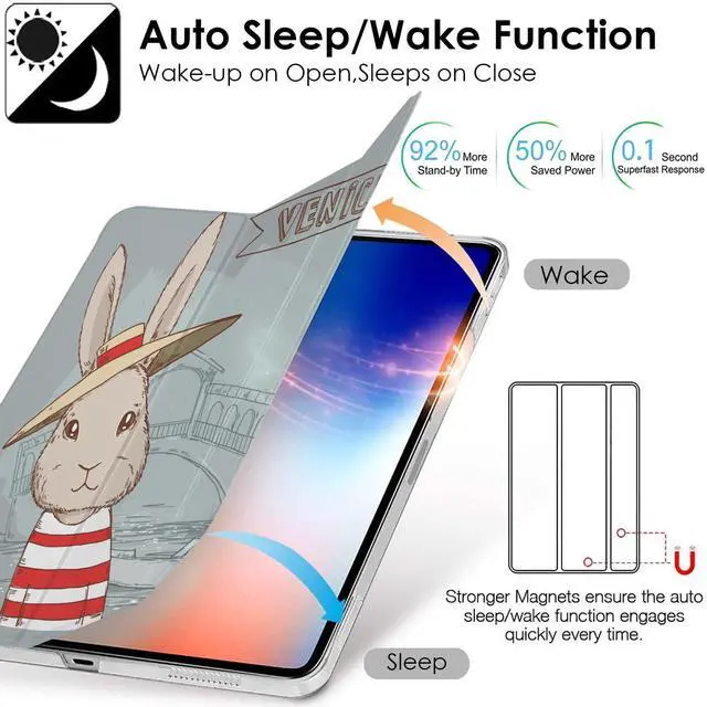 Alt view image 4 of 5 - DuraSafe Cases for iPad PRO 12.9 Inch 5th 4th Gen [ Pro 12.9 2021 2020 5 4 Gen ] A2378 A2461 A2379 MY2H2LL/A MXAT2LL/A MXAV2LL/A MXAX2LL/A MY2J2LL/A MXAW2LL/A MXAY2LL/A Printed PC Cover - Bunny Hat