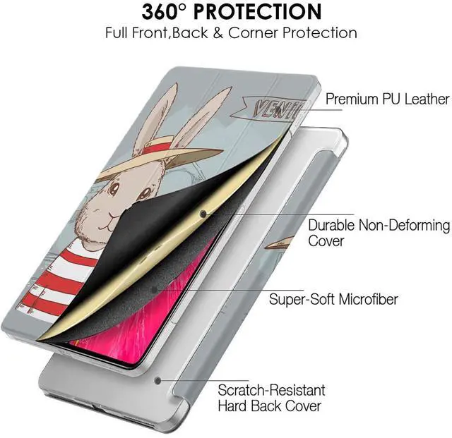 Alt view image 5 of 5 - DuraSafe Cases for iPad PRO 12.9 Inch 5th 4th Gen [ Pro 12.9 2021 2020 5 4 Gen ] A2378 A2461 A2379 MY2H2LL/A MXAT2LL/A MXAV2LL/A MXAX2LL/A MY2J2LL/A MXAW2LL/A MXAY2LL/A Printed PC Cover - Bunny Hat