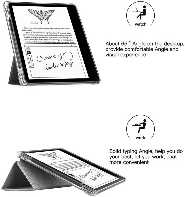 Alt view image 4 of 5 - Feitenn Case for Kindle Scribe Tablet, Flip PU Leather Case with Pen Holder Auto Wake Up & Sleep Smart Cover Case with Magnetic Stand for KindleScribe 10.2 2022 Release (Grey)