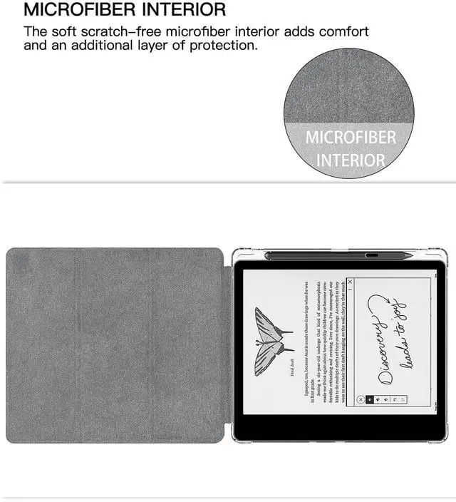 Alt view image 3 of 5 - Feitenn Case for Kindle Scribe Tablet, Flip PU Leather Case with Pen Holder Auto Wake Up & Sleep Smart Cover Case with Magnetic Stand for KindleScribe 10.2 2022 Release (Grey)