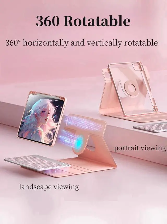 Alt view image 2 of 5 - AnMengXinLing Vertical Keyboard Case for iPad 11th Generation 11-inch (A16), iPad 10th Gen, 360° Rotatable Magnetic Detachable Keyboard Cover with Pencil Holder, 360 Rotate-Pink