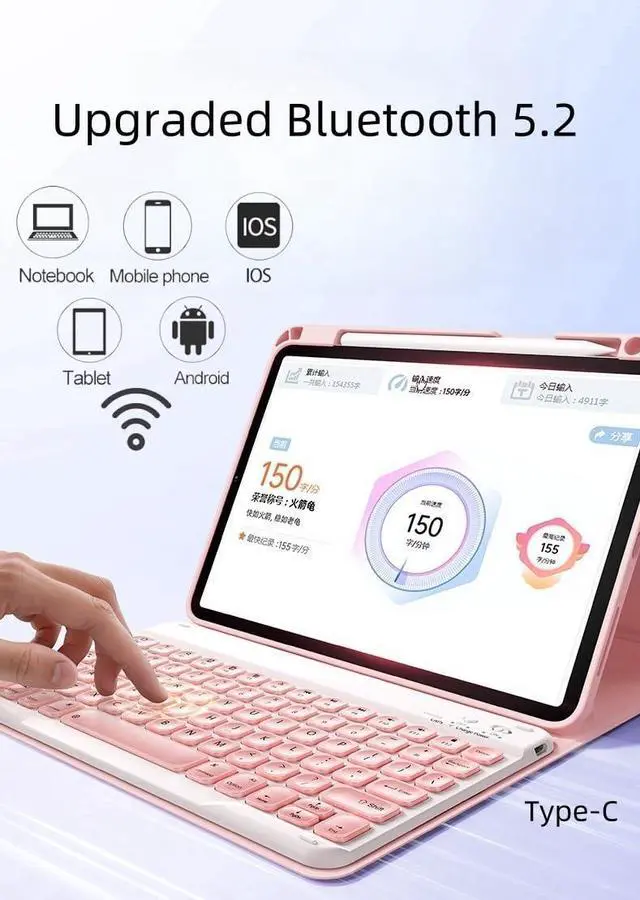 Alt view image 3 of 5 - AnMengXinLing Vertical Keyboard Case for iPad 11th Generation 11-inch (A16), iPad 10th Gen, 360° Rotatable Magnetic Detachable Keyboard Cover with Pencil Holder, 360 Rotate-Pink