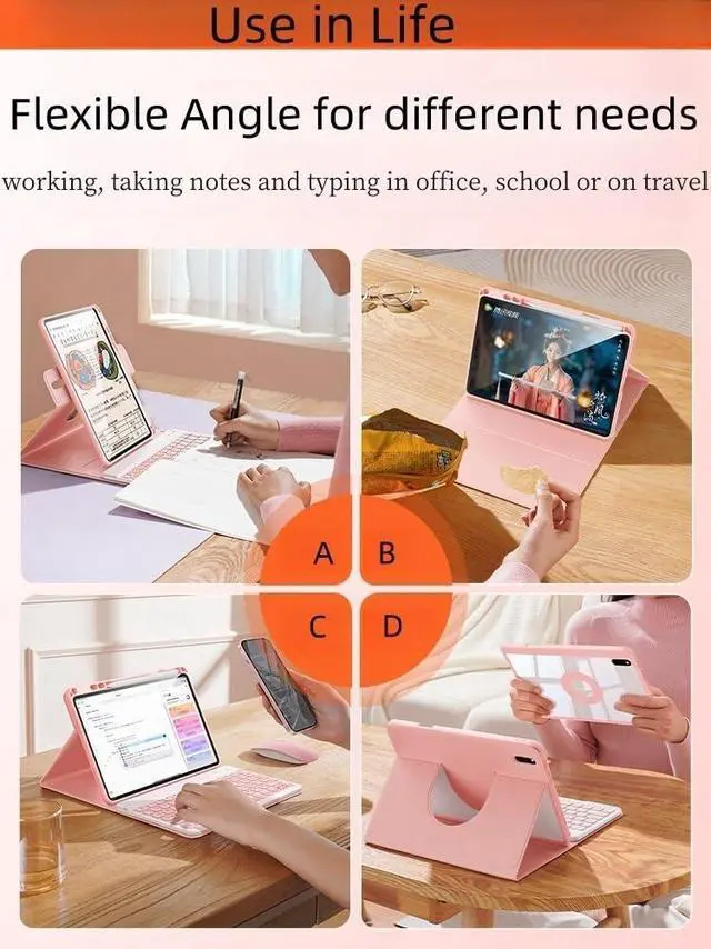 Alt view image 4 of 5 - AnMengXinLing Vertical Keyboard Case for iPad 11th Generation 11-inch (A16), iPad 10th Gen, 360° Rotatable Magnetic Detachable Keyboard Cover with Pencil Holder, 360 Rotate-Pink