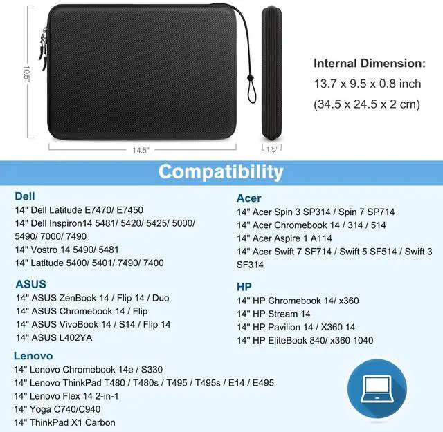 Alt view image 2 of 5 - FINPAC 14-inch Hard Laptop Sleeve Case Black + Travel Electronic Bag