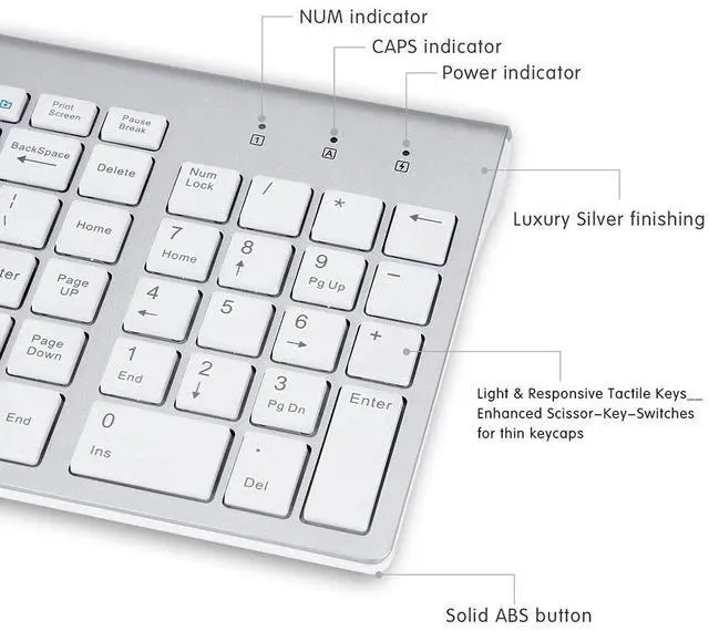 Alt view image 2 of 5 - Wireless Keyboard and Mouse Combo with USB C & USB A Receiver-Full Size Type c Keyboard and Mouse (Silver)