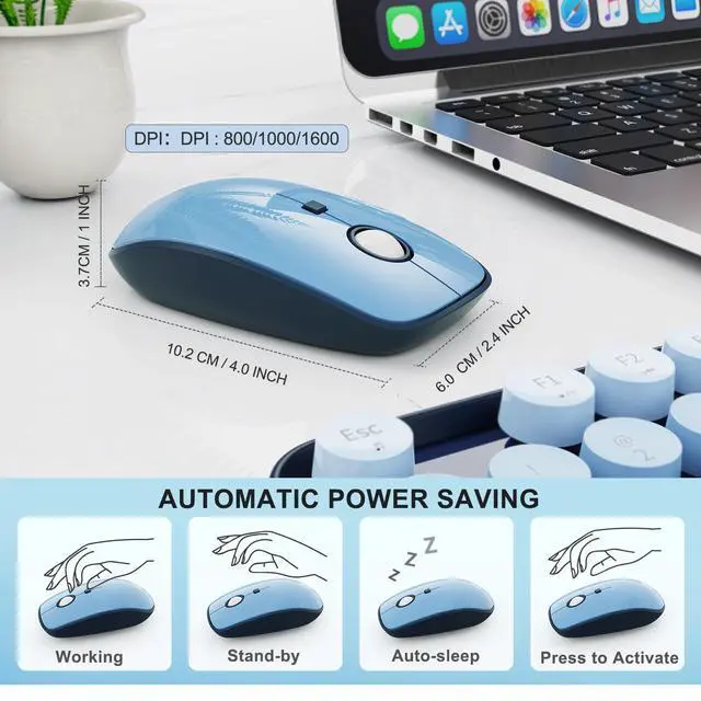 Alt view image 4 of 5 - FOPETT Wireless Keyboard and Mouse Combo, 104 Keys Full-Sized 2.4 GHz Round Keycap Colorful Keyboards, USB Receiver Plug and Play, for Windows, Mac, PC, Laptop, Desktop (GradientBlue)