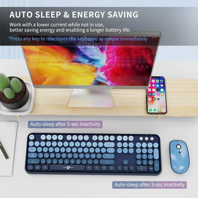 Alt view image 5 of 5 - FOPETT Wireless Keyboard and Mouse Combo, 104 Keys Full-Sized 2.4 GHz Round Keycap Colorful Keyboards, USB Receiver Plug and Play, for Windows, Mac, PC, Laptop, Desktop (GradientBlue)