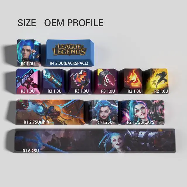 Alt view image 2 of 5 - Gatokit LOL Champion Skill & Summoner Spell Keycaps Set, League of Legends Custom Keycaps, OEM Profile 21keys for Mechanical Keyboards (Jinx)