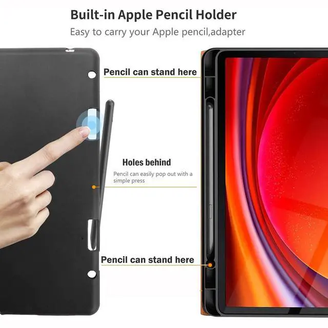 Alt view image 4 of 5 - Gexmil Genuine Leather Case for Samsung Galaxy Tab S9/S9 FE 11 Inch with Pencil Holder,Shockproof Protective Adjustable Kickstand Smart Premium Folio Flip Tablet Cover, Grey