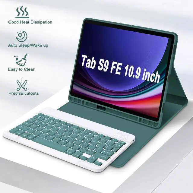 Alt view image 5 of 5 - GOKOCO for Samsung Galaxy Tab S10 FE/S9 FE 10.9"/S9 11" Keyboard Case,Magnetic Detachable Keyboard Case with S Pen Holder for SM-X710/X716B/X718U/SM-X510/SM-X516-Pine Green