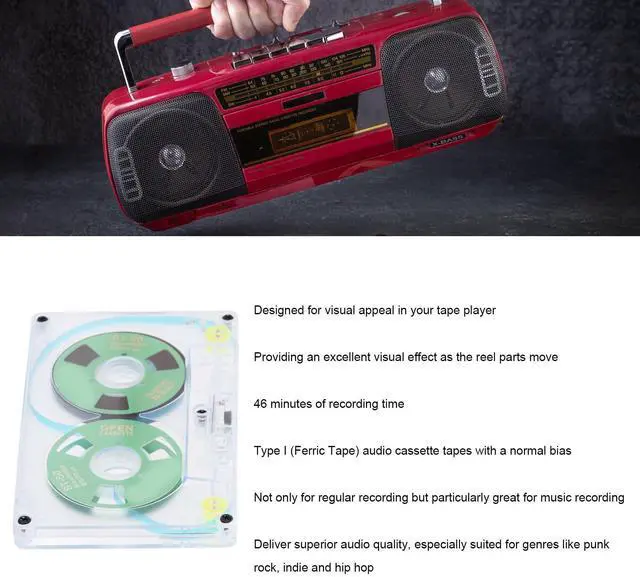 Alt view image 3 of 5 - Blank Cassette Tapes Audio Cassettes, Clear Audio Cassette Tapes for Recording, Low Noise High Output 46 Minute (Green)