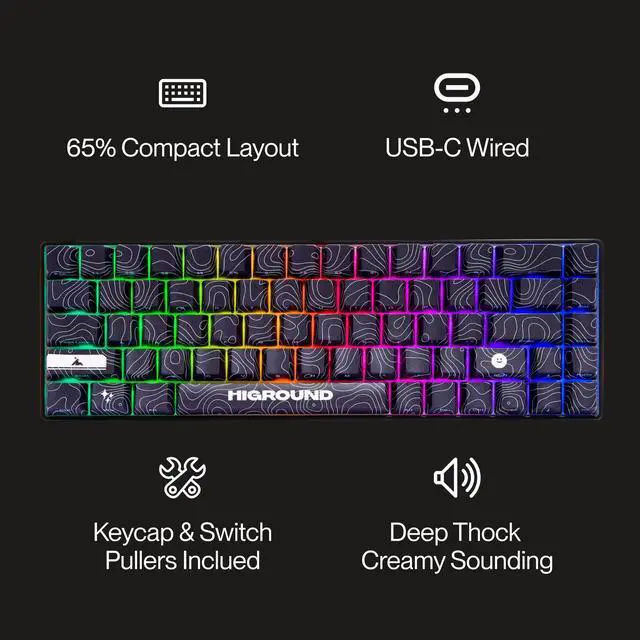 Alt view image 4 of 5 - Higround Basecamp 65% Mechanical USB Wired Gaming Keyboards, Programable RGB, Transparent/Translucent, Hot-Swappable, Deep Thock Creamy Sounding PC Keyboard (BLACKICE - White Flame Switch)