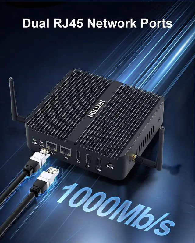 Alt view image 5 of 5 - HISTTON Mini PC N100, Intel Alder Lake N100 (3.4GHz), 8GB DDR4 RAM 256GB NVMe SSD, Fanless Mini PC Windows 11 Pro Supports WiFi6,BT5.2,USB 3.0,4K Triple Display, Dual LAN Industral Mini PC