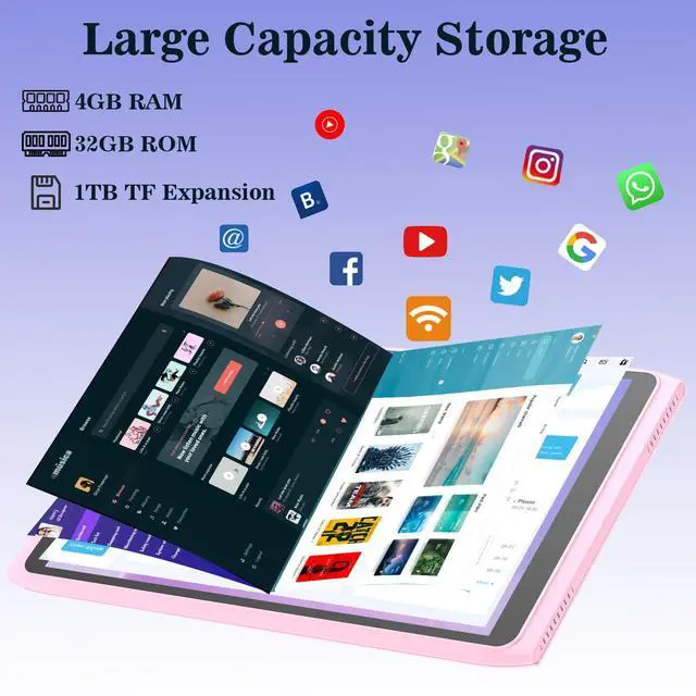Alt view image 3 of 5 - Tablet Android 14 Tablets 8 inch, WiFi 6 Tablet Computer 2GB RAM 32GB ROM, 1280x800 IPS Touch Screen, 2+8MP Dual Camera, 4300mAh Battery, Google GMS Certified Tablet PC (Pink)