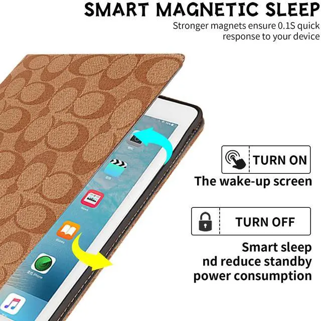 Alt view image 2 of 5 - HYHCF Designer Compatible iPad 10.2 inch Case,9th/8th/7th Generation (2021/2020/2019) iPad Air 3rd 2019/2017 iPad Pro 10.5" PU Leather with Pencil Holder Soft Back Case,Auto Sleep/Wake Cover-Brown