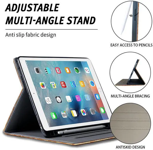 Alt view image 3 of 5 - HYHCF Designer Compatible iPad 10.2 inch Case,9th/8th/7th Generation (2021/2020/2019) iPad Air 3rd 2019/2017 iPad Pro 10.5" PU Leather with Pencil Holder Soft Back Case,Auto Sleep/Wake Cover-Brown