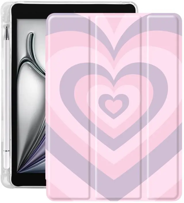 Main image of Idocolors Pink Heart Pad Case for 10.2 Inch iPad 9th/7th/8th Generation, Clear TPU Triple Adjustable Stand Back Cover with Pencil Holder, Auto Wake/Sleep Anti-Scratch iPad 2021/2020/2019 Case