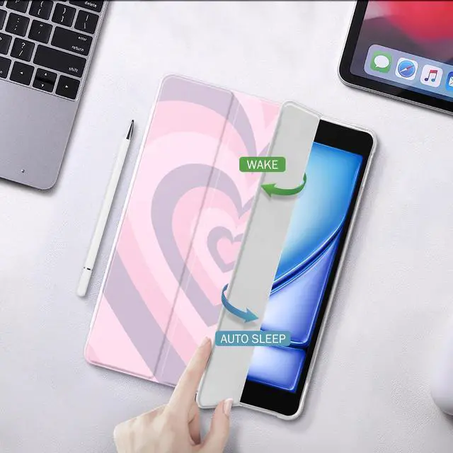 Alt view image 3 of 5 - Idocolors Pink Heart Pad Case for 10.2 Inch iPad 9th/7th/8th Generation, Clear TPU Triple Adjustable Stand Back Cover with Pencil Holder, Auto Wake/Sleep Anti-Scratch iPad 2021/2020/2019 Case