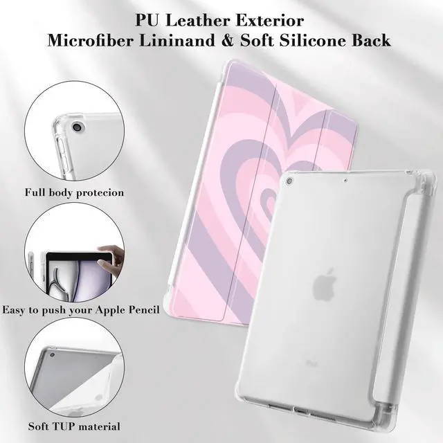 Alt view image 4 of 5 - Idocolors Pink Heart Pad Case for 10.2 Inch iPad 9th/7th/8th Generation, Clear TPU Triple Adjustable Stand Back Cover with Pencil Holder, Auto Wake/Sleep Anti-Scratch iPad 2021/2020/2019 Case