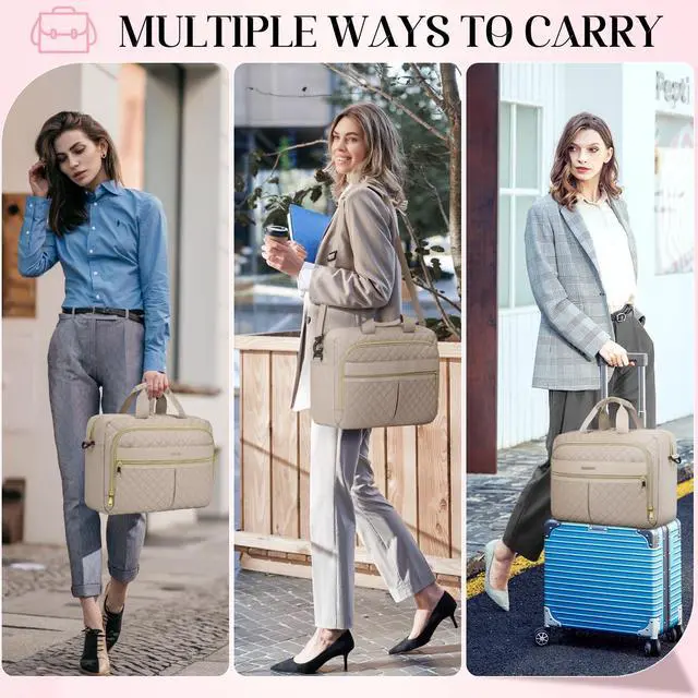 Alt view image 2 of 5 - IGOLUMON Laptop Bag 15.6 Inch Laptop Briefcase for Women Men Waterproof Shoulder Computer Messenger Bag Large Laptop Bag Business Office Work Travel College, Khaki