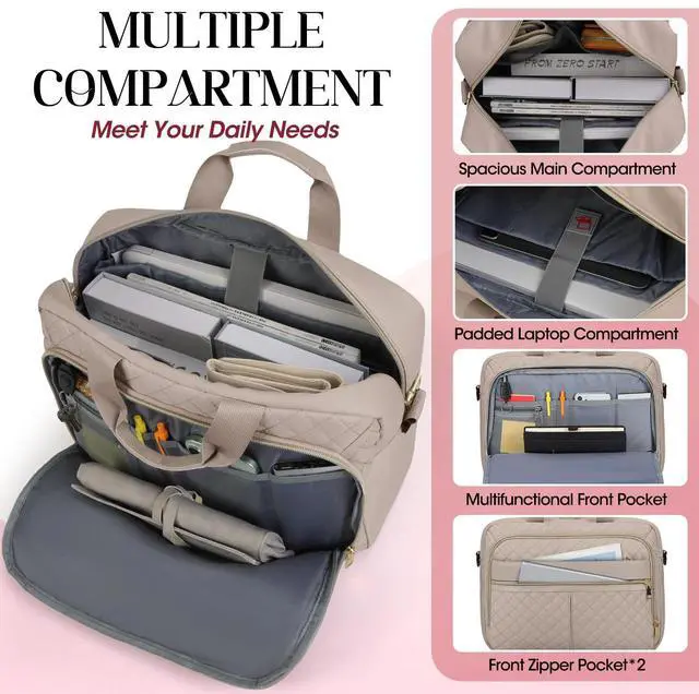 Alt view image 3 of 5 - IGOLUMON Laptop Bag 15.6 Inch Laptop Briefcase for Women Men Waterproof Shoulder Computer Messenger Bag Large Laptop Bag Business Office Work Travel College, Khaki