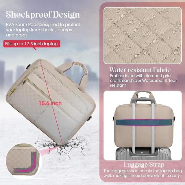 Alt view image 4 of 5 - IGOLUMON Laptop Bag 15.6 Inch Laptop Briefcase for Women Men Waterproof Shoulder Computer Messenger Bag Large Laptop Bag Business Office Work Travel College, Khaki