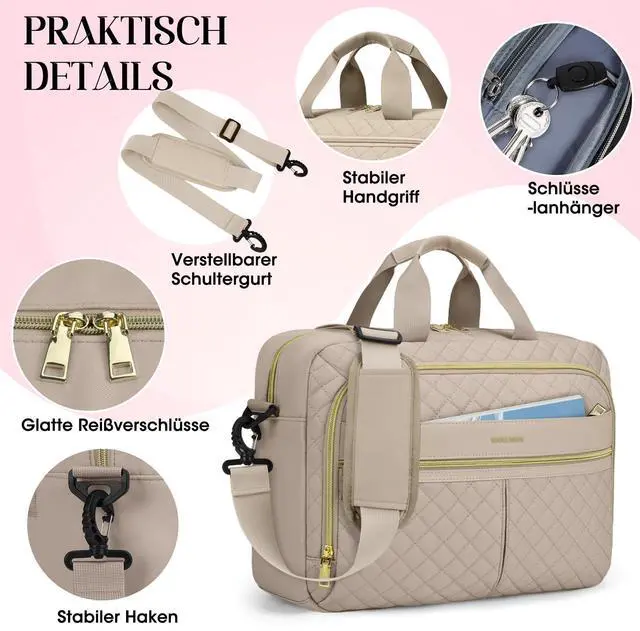 Alt view image 5 of 5 - IGOLUMON Laptop Bag 15.6 Inch Laptop Briefcase for Women Men Waterproof Shoulder Computer Messenger Bag Large Laptop Bag Business Office Work Travel College, Khaki