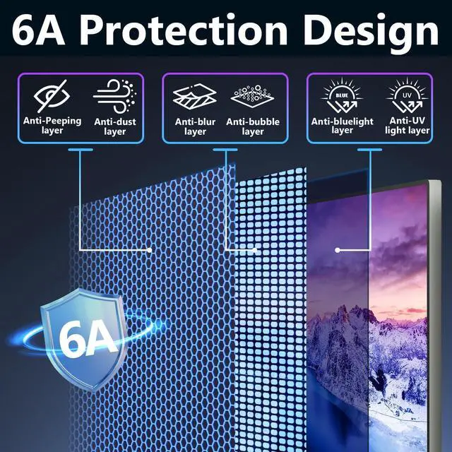 Alt view image 5 of 5 - JEEETINTX Magnetic Computer Privacy Screen Filter 24 Inch for Frameless Monitor Thin Bezel 16:9 Widescreen, Hanging Removable Anti Blue Light Privacy Shield Protector Eye Protection