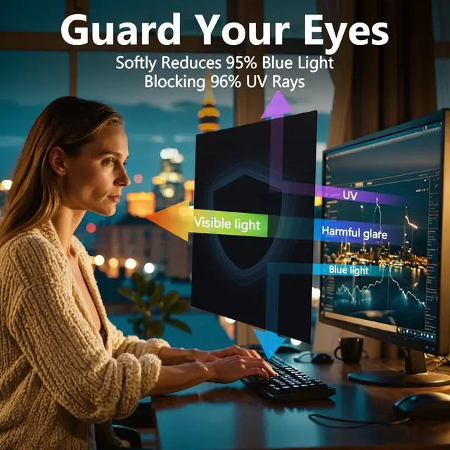 Alt view image 2 of 5 - JEEETINTX Magnetic Computer Privacy Screen Filter 24 Inch for Frameless Monitor Thin Bezel 16:9 Widescreen, Hanging Removable Anti Blue Light Privacy Shield Protector Eye Protection