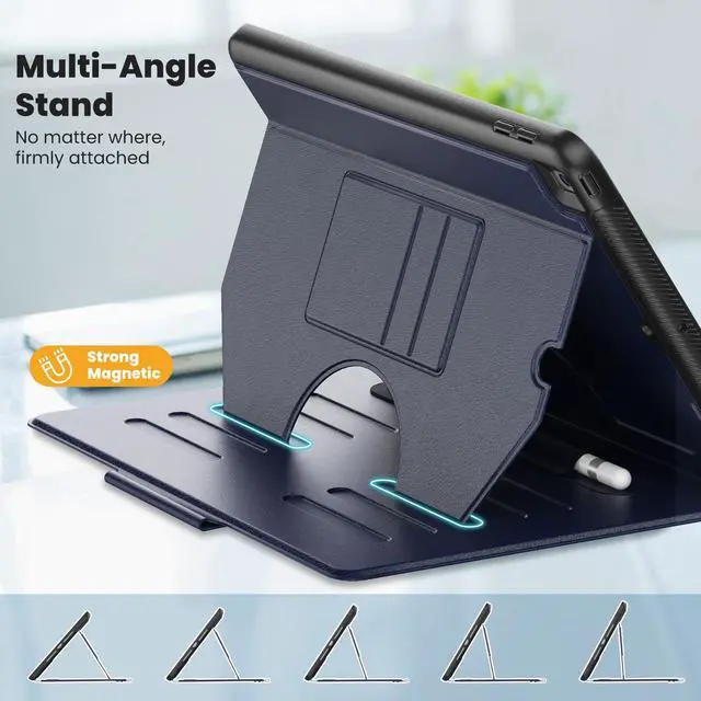 Alt view image 3 of 5 - KAIJIAbox Case for iPad 9th/8th/7th Generation Case 10.2 inch 2021/2020/2019, PU Leather Strong Magnetic Cover with Multi-Angle Magnetic Stand, Pencil Holder, Card Slots, Auto Sleep/Wake, Dark Blue