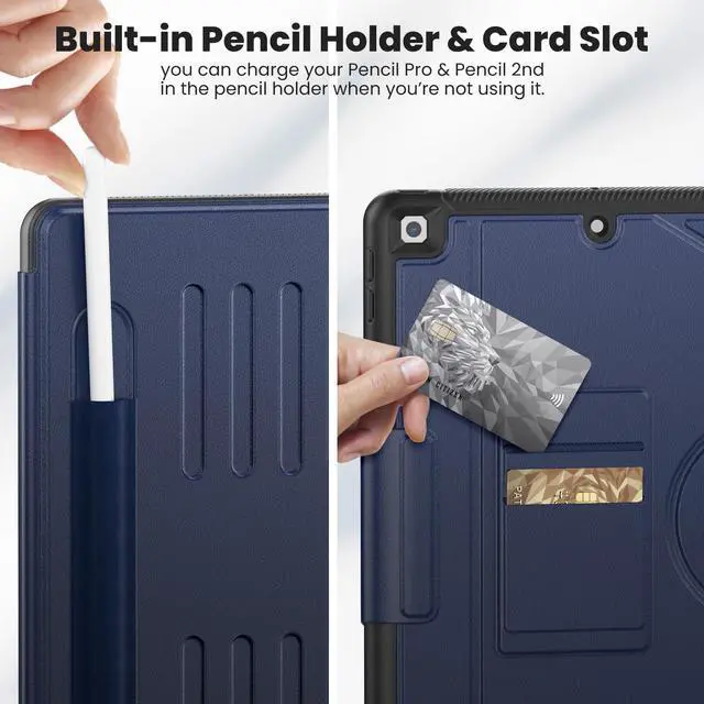 Alt view image 5 of 5 - KAIJIAbox Case for iPad 9th/8th/7th Generation Case 10.2 inch 2021/2020/2019, PU Leather Strong Magnetic Cover with Multi-Angle Magnetic Stand, Pencil Holder, Card Slots, Auto Sleep/Wake, Dark Blue