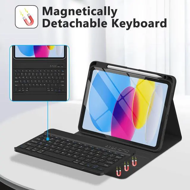 Alt view image 3 of 5 - KBCASE for iPad 11th/10th Generation Case with Keyboard, Detachable Wireless Keyboard Case with Pencil Holder for iPad 11 inch A16 2025/10th Gen 10.9 inch 2022 (Black)